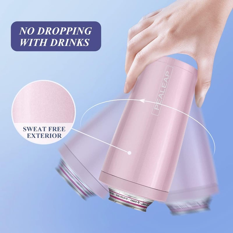 PEALEAP 4 in 1 Insulated Slim Can Cooler for 12 OZ Cans and Beer Bottle - Keep 8 Hours Cold, Easy to Hold - Stainless Steel Can Holder, Double Walled Can Insulator for Hard Seltzer and More (Blush) - Image 4
